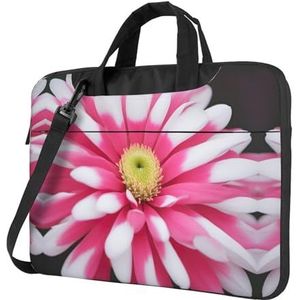 SSIMOO Witte Daisy stijlvolle en lichtgewicht laptop messenger tas, handtas, aktetas, perfect voor zakenreizen, Roze en Witte Bloem, 13 inch