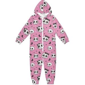 LI ZHI XIN Kinderpyjama uit één stuk met capuchon voor jongens en meisjes, jumpsuits voor kinderen, onesie, slaappak, alles-in-één pyjama, winter, warme huisjumpsuit, 5-14 jaar, schedelpatroon