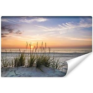Muralo Zelfklevend vliesfotobehang zee, strand, duinen, zand, zonsondergang, natuur, landschap, 3D-wanddecoratie voor slaapkamer, woonkamer, kantoor, br. 368 cm x hoogte. 254 cm