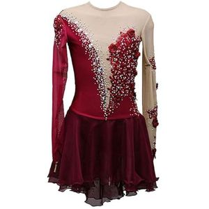 Figuurschaatsjurk For Meisjes Wintersportdanskleding Met Lange Mouwen En Ronde Hals Schaatsjurken(4XL)