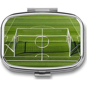 Voetbal doelpost sportgebied pillendoos reizen pillenorganizer 2 compartimenten wekelijkse pillendoos met spiegel een dag medicijncontainer medicijnorganizer voor portemonnee, zak of portemonnee