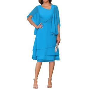 2 Stuks Moeder van de Bruid Jurk voor Bruiloft 3/4 Mouwen Chiffon Avond Prom Jassen met Jas, Blauw, 32