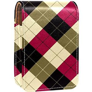 Rood Zwart Crème Patroon Plaid Checks Lipgloss Houder Lipstick Case Draagbare Mini Lipstick Opbergdoos Reizen Lipstick Organizer Case met Spiegel voor Vrouwen, Meerkleurig, 9.5x2x7 cm/3.7x0.8x2.7 in
