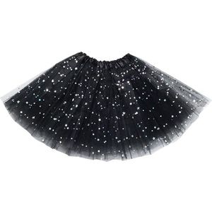 EUPSIIU 1 stuks tutu rok voor meisjes, gelaagde tule dansrokken, 3 lagen tule pailletten ster ballet dans verjaardag prinses feest (zwart), Zwart, One Size