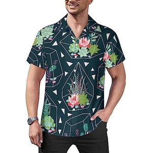 Ucculents And Cactuses-collectie heren casual button-down shirts korte mouw Cubaanse kraag T-shirts tops Hawaiiaans T-shirt 4XL
