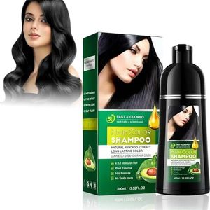 EHIOG Black Hair Dye Shampoo 3-in-1, haarkleurshampoo tegen grijs haar met arganolie, kleurshampoo voor mannen en vrouwen, semi-permanente zwarte haarkleur, 400 ml