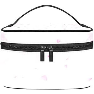 Roze kersenbloesem bloemblaadjes patroon make-up organizer tas, reismake-up tas organizer case draagbare cosmetische tas voor vrouwen en meisjes toiletartikelen, Meerkleurig, 22.5x15x13.8cm/8.9x5.9x5.4in