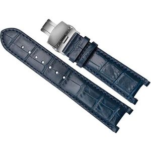 dayeer Echt lederen horlogeband voor GC gekerfde heren- en dameshorlogeriem met roestvrijstalen vlindergesp (Color : Blue Silver, Size : 20-11mm)