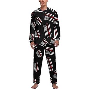 Retro Amerikaanse Vlag Bass Vissen Zachte Heren Pyjama Set Comfortabele Lange Mouw Loungewear Top En Broek Geschenken S