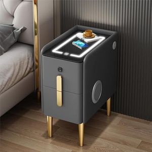 Slim nachtkastje met driekleurige LED-tent Nachtkastje met draadloze oplaadfunctie, nachtkastje met USB-oplaadpoort, nachtkastje met vingerafdrukslot (Color : Dark Gray, Size : 40cm)
