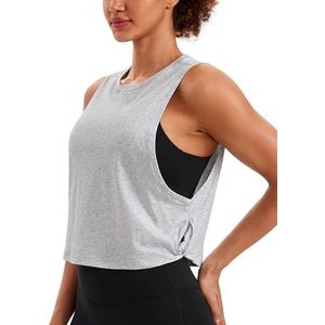 CRZ YOGA Dames Pima Cotton Workout Tank Crop Sport Shirt Mouwloos Yoga Running Tops Licht grijs heide XS