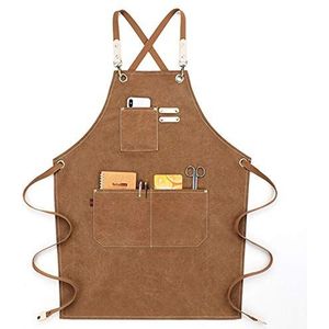GPDNBIEU, Schorten for mannen, Heavy Duty Schort Houtbewerking Gewaxt Canvas Werkschort met Zakken Gereedschap, Verstelbare Veiligheidsschorten(Khaki)