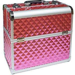 N&BF Professionele cosmeticakoffer, groot, 35 x 22 x 36 cm, roze diamanten, robuuste nagelkoffer van aluminium, beautycase met veel opbergruimte, opklapbare vakken verdeeld over twee etages, onderhoudsvriendelijk