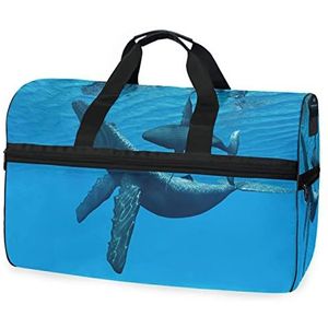 Dolphin Baby Dier Blauw Sport Zwemmen Gym Tas met Schoenen Compartiment Weekender Duffel Reistassen Handtas voor Vrouwen Meisjes Mannen