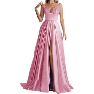 YANYAN FASHION Nieuwe V-hals Lange Prom Jurken Voor Vrouwen Mouwloze A Lijn Floor Lengte Sexy Split Avondfeest Jurk Elegante, roze, 2