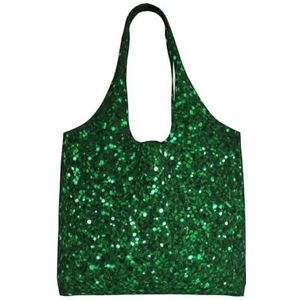 YNCATXZ Groene Pailletten Sparkle Canvas Tote Bag voor Vrouwen Esthetische Boodschappentassen Schoudertas Herbruikbare Boodschappentassen, Zwart, Eén maat