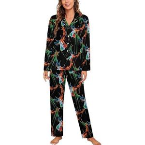 Aquarel Rendier Dames Pyjama Sets Tweedelige Button Down Nachtkleding Lange Mouw Top En Broek Loungewear