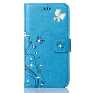 Galaxy S6 Hoes, Samsung Galaxy S6 lederen hoesje portemonnee Flip Cover Bling Diamonds Design Holster Case Met Pocket ID Credit Card Houders/Cash Slots Hoesje Cover Voor Galaxy S6 Stand Case Blauw