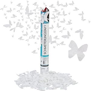 10x confetti kanon vlinders, 6-8 m effect hoogte, bruiloft & verloving, papieren confetti, party popper 40 cm, wit