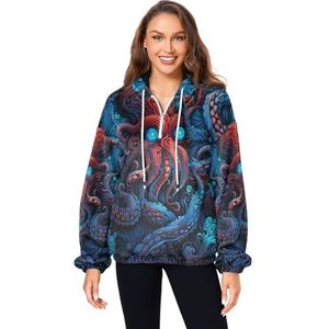 KAAVIYO Sea Octopus abstracte blauwe pluizige jas pullover hoodie capuchon zakken donzig fleece sweatshirt ronde hals truien hoodies voor meisjes vrouwen, Patroon, S