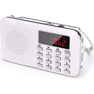 Vernieuwing PRUNUS J-908 AM Draagbare Radio Ultra-Fijn AM FM MP3 AUX USB, Afneembare Oplaadbare Batterij 1200MAH Neemt automatisch zenders op en nummert ze (Wit)