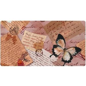 VAPOKF Vintage geschreven brief met vlinder keukenmat, antislip wasbaar vloertapijt, absorberende keukenmatten loper tapijten voor keuken, hal, wasruimte