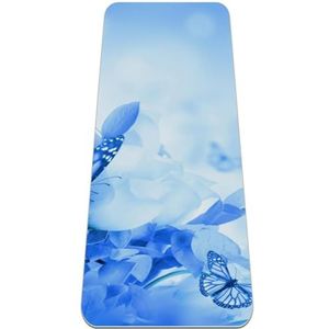 Premium TPE-yogamat - milieuvriendelijke en antislip oefenmat voor thuisgymnastiek en yogapraktijk met extra demping, 61 x 182 cm, blauwe vlinders
