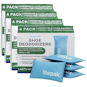 Litepak Schoendeodorizer en geurverwijderaar geactiveerde houtskoolgeurabsorber voor schoenen en gymtassen, natuurlijke bamboe luchtverfrisser voor laarzen, kast of auto (16 stuks)