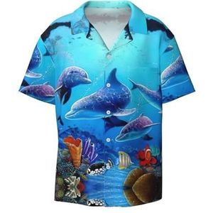 OdDdot Blauw oceaanprint heren button down shirt korte mouw casual shirt voor mannen zomer business casual overhemd, Zwart, M