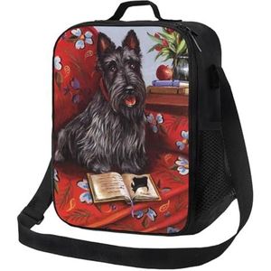 EgoMed Lunchtas, Duurzame Geïsoleerde Lunchbox Herbruikbare Tote Bag Koeltas voor Werk SchoolKerst Leuke Schotse Terrier Hond