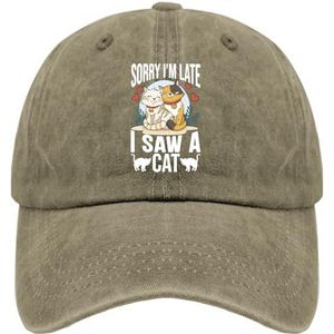 TKPA MOL Dad Hat Sorry I'm Late I Saw A Cat Trucker hoeden voor mannen grafisch gewassen katoen verstelbaar, Pigment Khaki, Eén Maat
