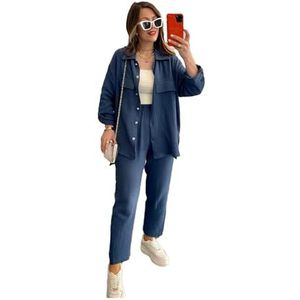 Leader of the Beauty Vrouwen Zomer Shirt Broek Pak Lichtgewicht Elastische Broek Set Tweedelig Dun Pak Casual Cool, marineblauw, S