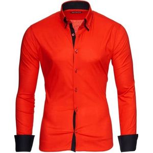 Reslad Alabama RS-7050 Overhemd voor heren, slim fit, contrast, lange mouwen, rood-zwart, S
