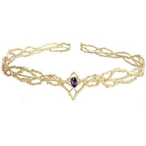 Elfenkroon Hoofdstuk Elfen Kroon Tiara Vrouwen Waterdruppel Zirkoon Hoofdband Bruid Haar Accessoires Geschenken Sieraden Bruiloft Hoofddeksels Tiara En Elfen Oren Set (Maat: Goud Paars), 1 stück (1er