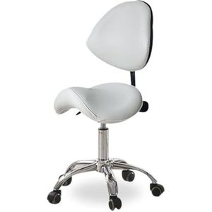 JAVPTAV Zadel Rolling Ergonomische Draaibare Kruk Stoel, Professionele Bureaustoel Zadelkruk met Heavy Duty Metalen Basis, Studio Hydraulische Rollende Kruk (Wit)