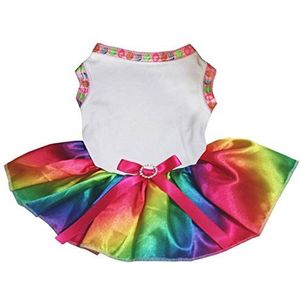 Petitebelle Pasen Thema Plain Katoen Shirt Tutu Puppy Hondenjurk (Wit/Regenboog, X-Small)