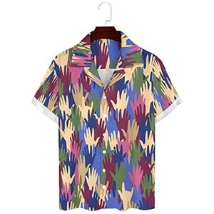 Veelkleurige handen mannen Hawaiiaanse shirts korte mouw Guayabera Shirt Casual Strand Shirt Zomer T-shirts 3XL