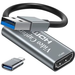 video-opnamekaart, Papeaso 4K HDMI naar USB-opnamekaart, Full HD 1080p video-opnameapparaat, HDMI Video Game Capture voor het bewerken van video/spellen/streaming/online onderwijs (zilver)