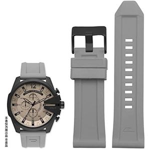 Siliconen rubberen armband horlogeband 24mm 26mm 28mm compatibel met diesel DZ4496 DZ4427 DZ4487 DZ4323 DZ4318 DZ4305 Heren horloges riem (Color : Grey black buckle, Size : 28mm)