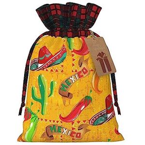Trekkoorden Kerst Gift Bags, Treat Candy Bags voor Holiday Party Favor Supplies-Cactus Hoed en Chili Peper Print