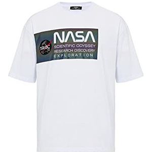 T-shirt voor heren, oversized, korte mouwen, katoen, ronde hals, streetwear, NASA, wit, L