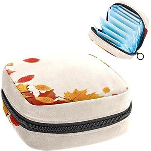 Herfst Maple Leaf Patroon-01 Periode Pouch Draagbaar,Tampon Opbergtas voor Maandverband, Meerkleurig, 4.7x6.6x6.6 in/12x17x17 cm