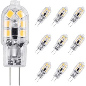 Vicloon G4 LED-lamp, set van 10 LED-lampen G4 LED-lampen, transparant, warm wit, 2 W, 130 lm, vervanging voor 15 W halogeenlampen, 12 V AC/DC, 3000 K, 360 graden stralingshoek gloeilamp