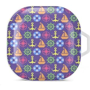 Nautische geest patroon oordopjes hoesje compatibel met Samsung hard shell beschermhoes wit stijl