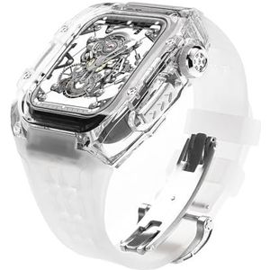 dayeer Luxe transparante kast met fluorrubber horlogeband Mod Kit voor Apple Watch ultra2 ultra 49 mm, heldere bezelbandset voor Iwatch 9 8 7 6 45 mm 44 mm (Color : Trtrs, Size : 49mm for ultra2 ult