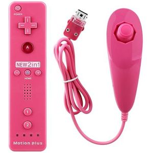 OSTENT 2-in-1 afstandsbediening ingebouwde Motion Plus + Nunchuk voor Nintendo Wii Game, roze
