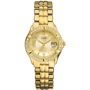 Guess 38MM Klassiek Horloge, Goud-toon, GUESS Dames roestvrij staal kristal geaccentueerd armband horloge