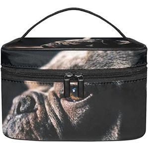 Zwarte Bulldog make-up organizer tas, reismake-up tas organizer case draagbare cosmetische tas voor vrouwen en meisjes toiletartikelen, Meerkleurig, 22.5x15x13.8cm/8.9x5.9x5.4in