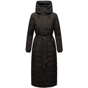 Navahoo dames winterjas warme gewatteerde jas lang met afneembare imitatie bontkraag The Part XIV XS-XXL, zwart, L