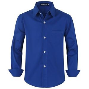 Spring&Gege overhemd met lange mouwen en knoopsluiting voor jongens, uniformshirt voor kinderen van 3-14 jaar, , 11-12 jaar